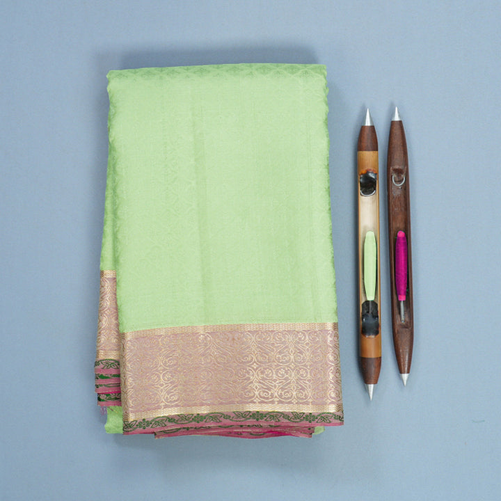 Hayagrivas Handloom Pista Green Kanjivaram Silk Saree with Cream Border KBF653G6-3
