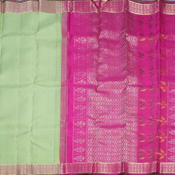 Hayagrivas Handloom Pista Green Kanjivaram Silk Saree with Cream Border KBF653G6-3