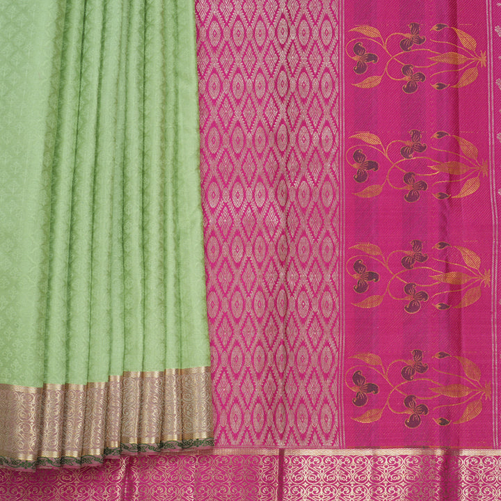 Hayagrivas Handloom Pista Green Kanjivaram Silk Saree with Cream Border KBF653G6-3