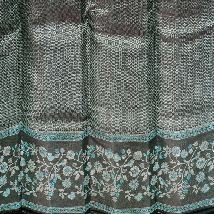 Hayagrivas Handloom Sky Blue Kanjivaram Silk Saree with Deep Plum Purple Border KBF653G9-1