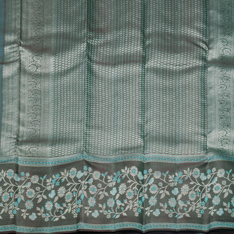 Hayagrivas Handloom Sky Blue Kanjivaram Silk Saree with Deep Plum Purple Border KBF653G9-1