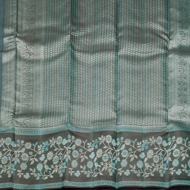 Hayagrivas Handloom Sky Blue Kanjivaram Silk Saree with Deep Plum Purple Border KBF653G9-1