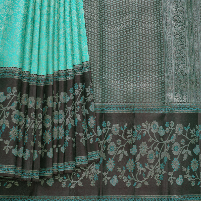 Hayagrivas Handloom Sky Blue Kanjivaram Silk Saree with Deep Plum Purple Border KBF653G9-1