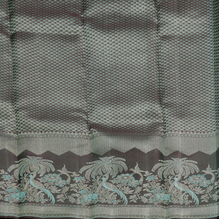 Hayagrivas Handloom Sea Blue Kanjivaram Silk Saree with Deep Plum Purple Border KBF653G9-11