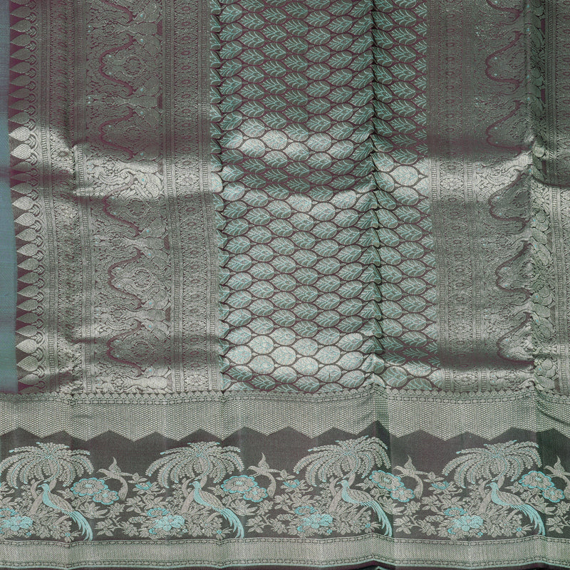 Hayagrivas Handloom Sea Blue Kanjivaram Silk Saree with Deep Plum Purple Border KBF653G9-11