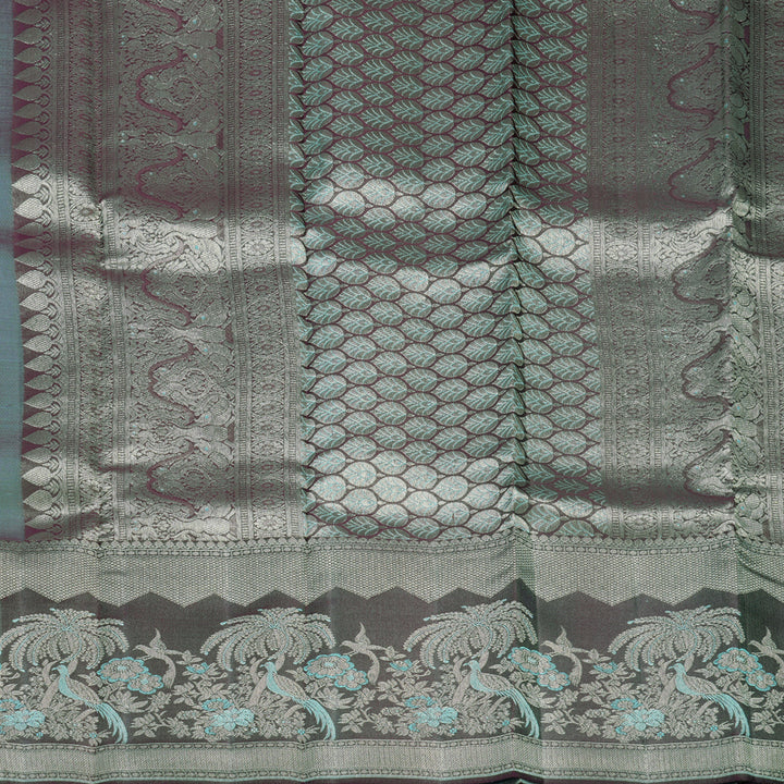 Hayagrivas Handloom Sea Blue Kanjivaram Silk Saree with Deep Plum Purple Border KBF653G9-11
