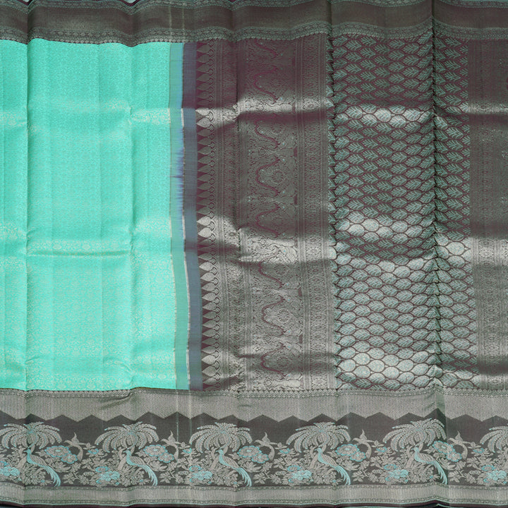 Hayagrivas Handloom Sea Blue Kanjivaram Silk Saree with Deep Plum Purple Border KBF653G9-11