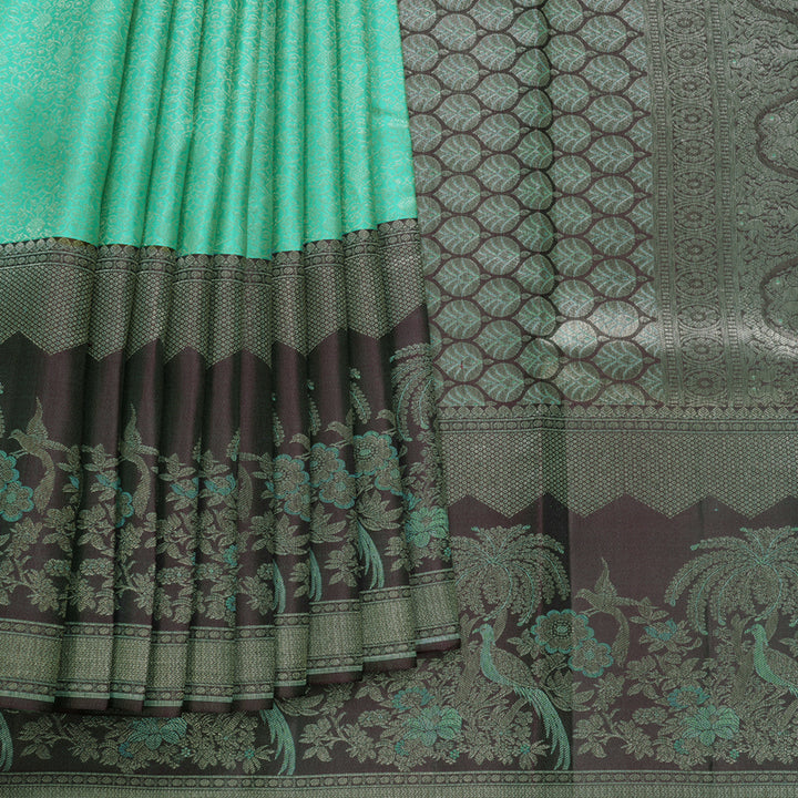 Hayagrivas Handloom Sea Blue Kanjivaram Silk Saree with Deep Plum Purple Border KBF653G9-11