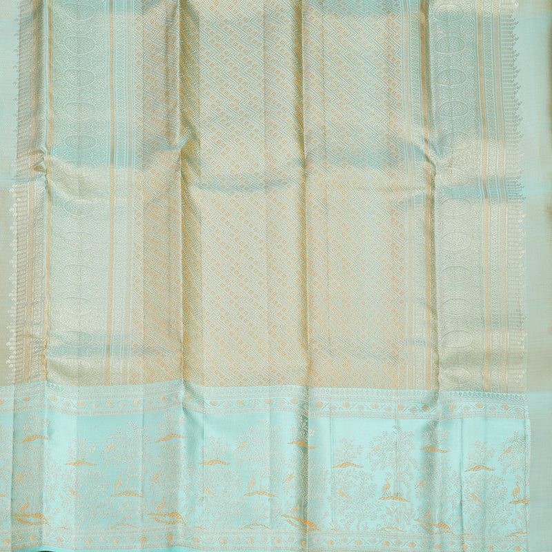 Hayagrivas Handloom Orange Kanjivaram Silk Saree with Powder Blue Border KBF653G9-5