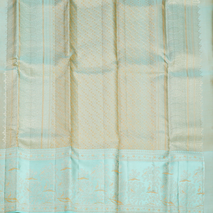 Hayagrivas Handloom Orange Kanjivaram Silk Saree with Powder Blue Border KBF653G9-5