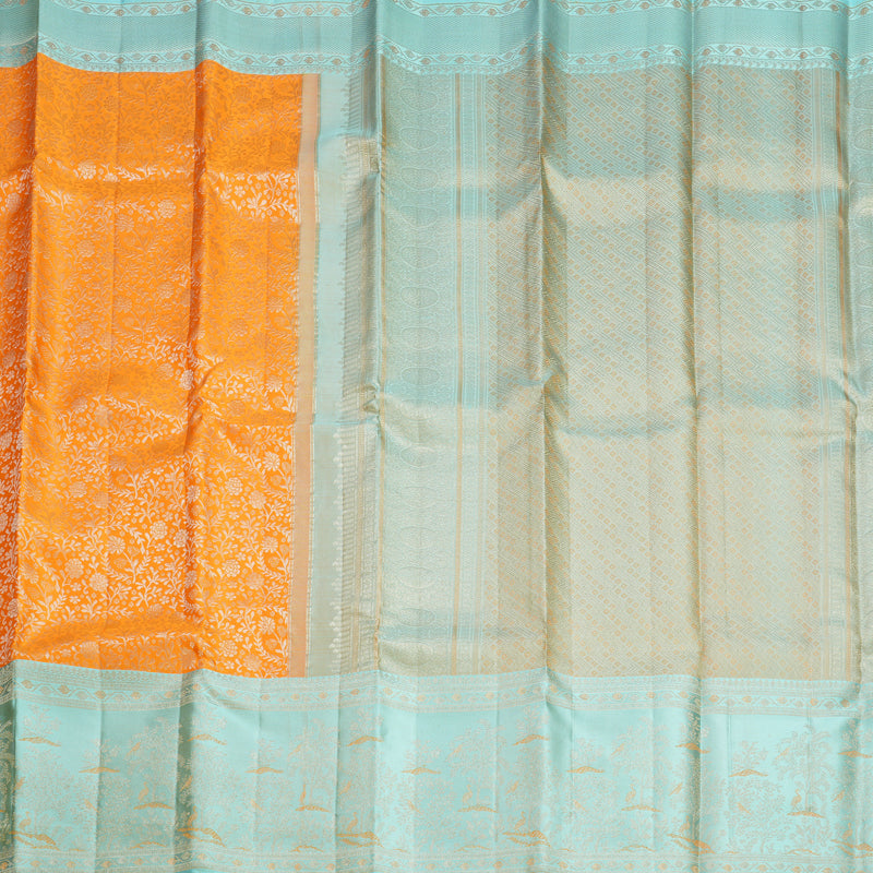 Hayagrivas Handloom Orange Kanjivaram Silk Saree with Powder Blue Border KBF653G9-5