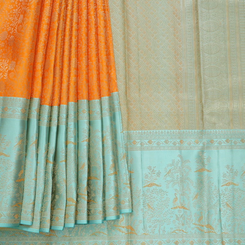 Hayagrivas Handloom Orange Kanjivaram Silk Saree with Powder Blue Border KBF653G9-5