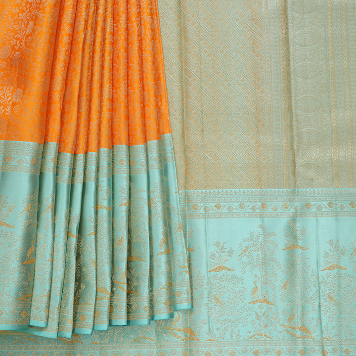 Hayagrivas Handloom Orange Kanjivaram Silk Saree with Powder Blue Border KBF653G9-5