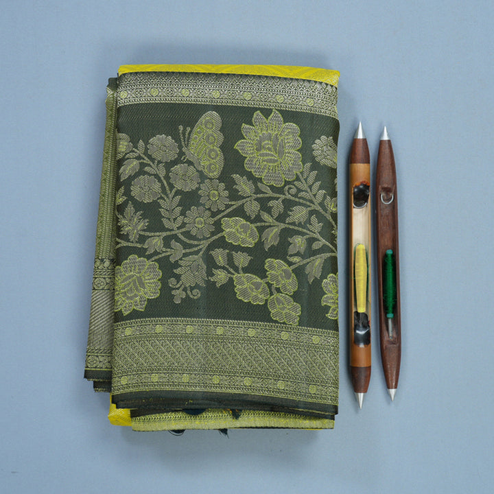 Hayagrivas Handloom Lime Green Kanjivaram Silk Saree with Karum Pachai Border KBF653G9-7