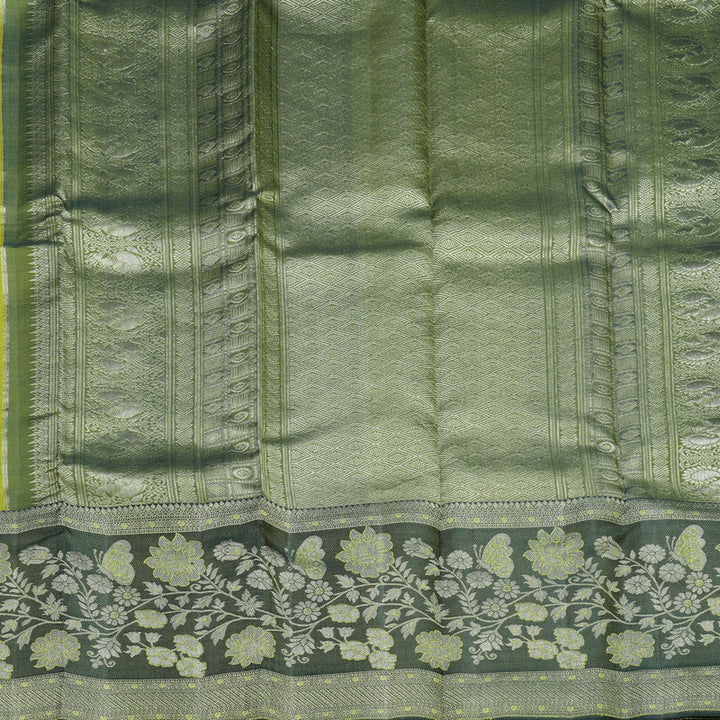 Hayagrivas Handloom Lime Green Kanjivaram Silk Saree with Karum Pachai Border KBF653G9-7