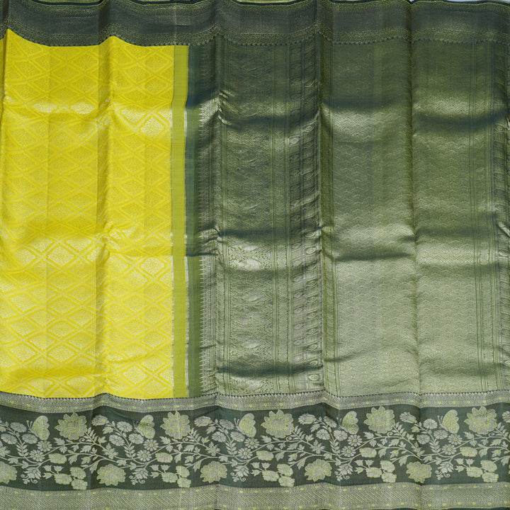 Hayagrivas Handloom Lime Green Kanjivaram Silk Saree with Karum Pachai Border KBF653G9-7