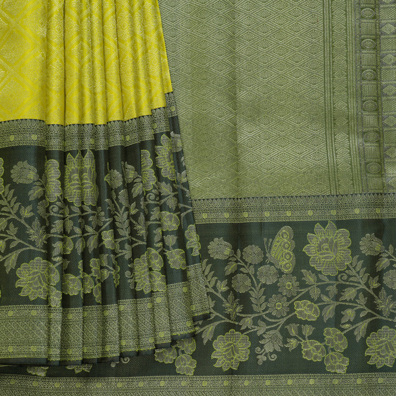 Hayagrivas Handloom Lime Green Kanjivaram Silk Saree with Karum Pachai Border KBF653G9-7
