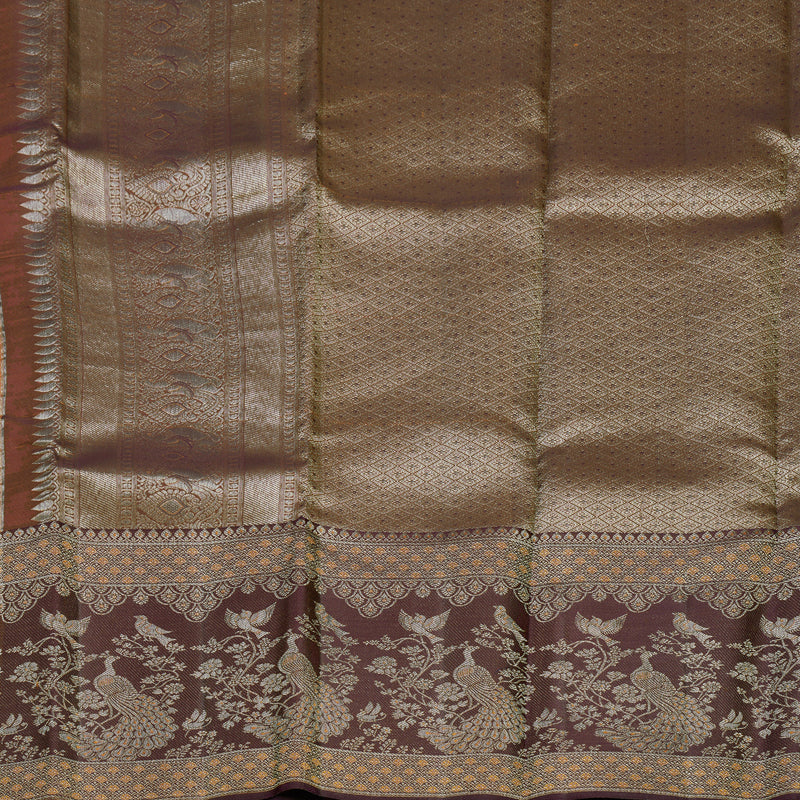 Hayagrivas Handloom Turmeric Yellow Kanjivaram Silk Saree with Deep Plum Purple Border KBF653G9-8