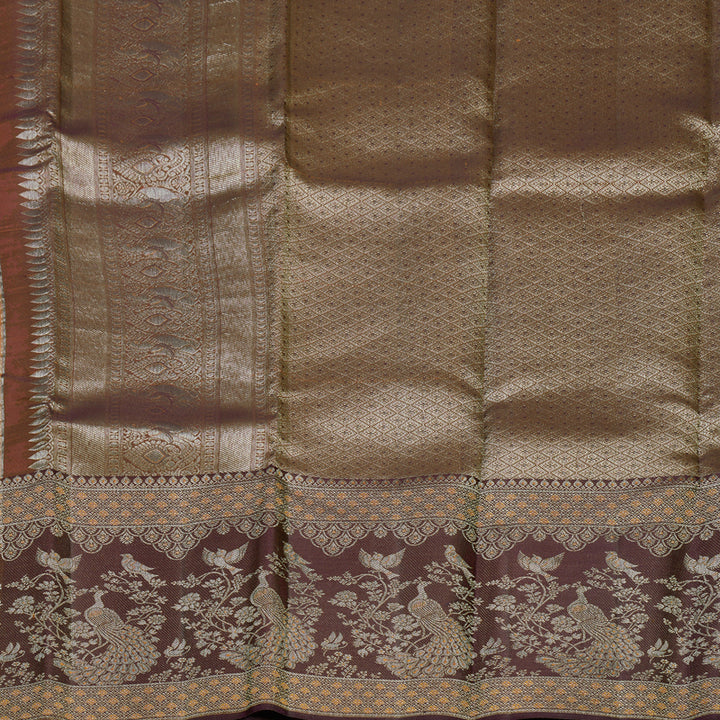 Hayagrivas Handloom Turmeric Yellow Kanjivaram Silk Saree with Deep Plum Purple Border KBF653G9-8