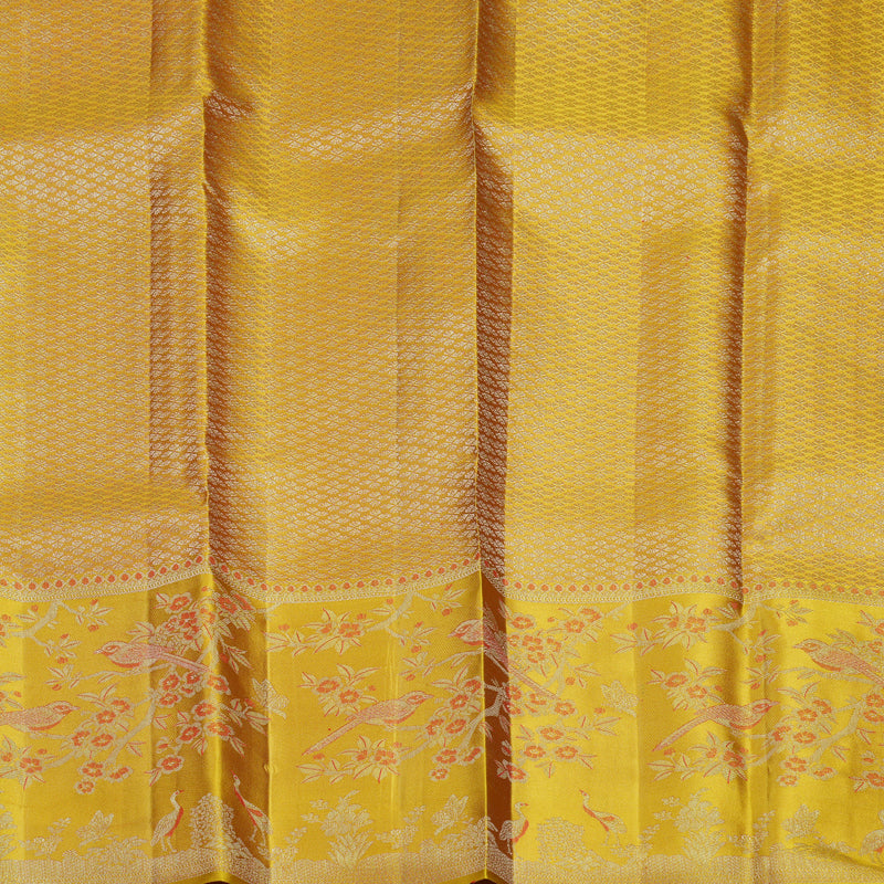 Hayagrivas Handloom Red Kanjivaram Silk Saree with Mustard Yellow Border KBF653G9-9