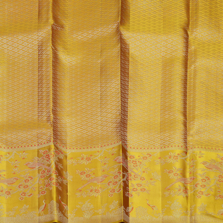 Hayagrivas Handloom Red Kanjivaram Silk Saree with Mustard Yellow Border KBF653G9-9