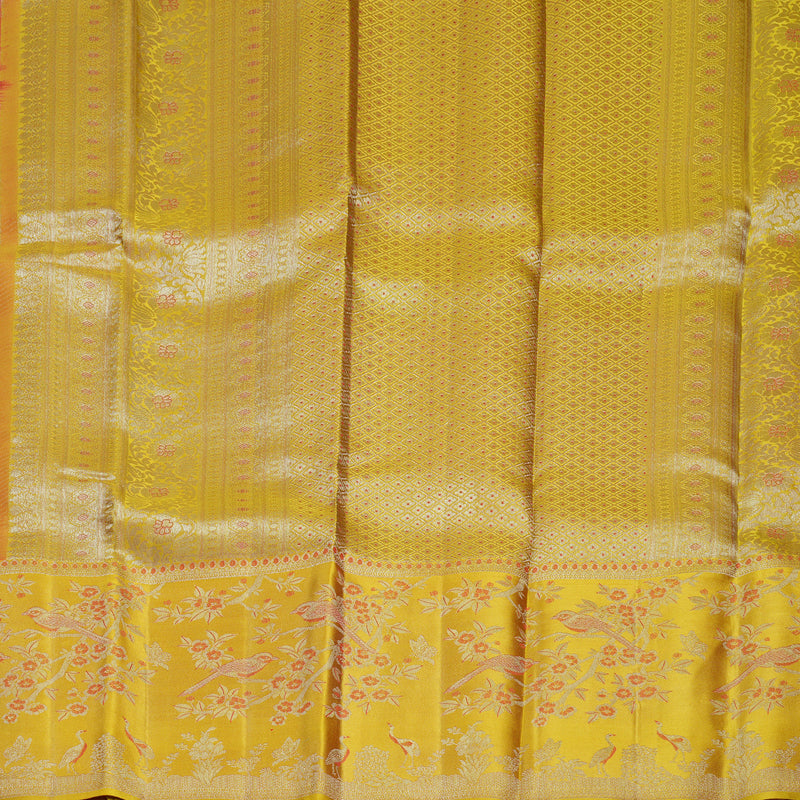 Hayagrivas Handloom Red Kanjivaram Silk Saree with Mustard Yellow Border KBF653G9-9