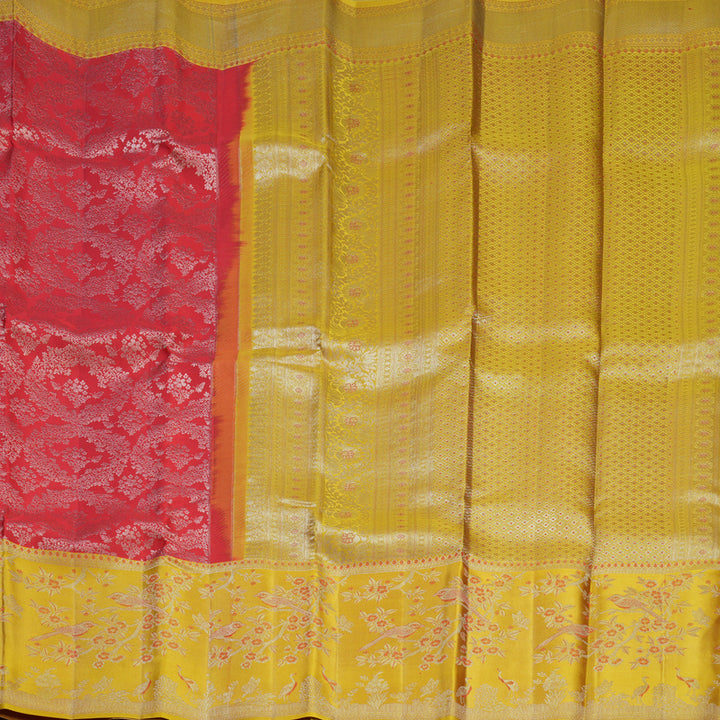 Hayagrivas Handloom Red Kanjivaram Silk Saree with Mustard Yellow Border KBF653G9-9