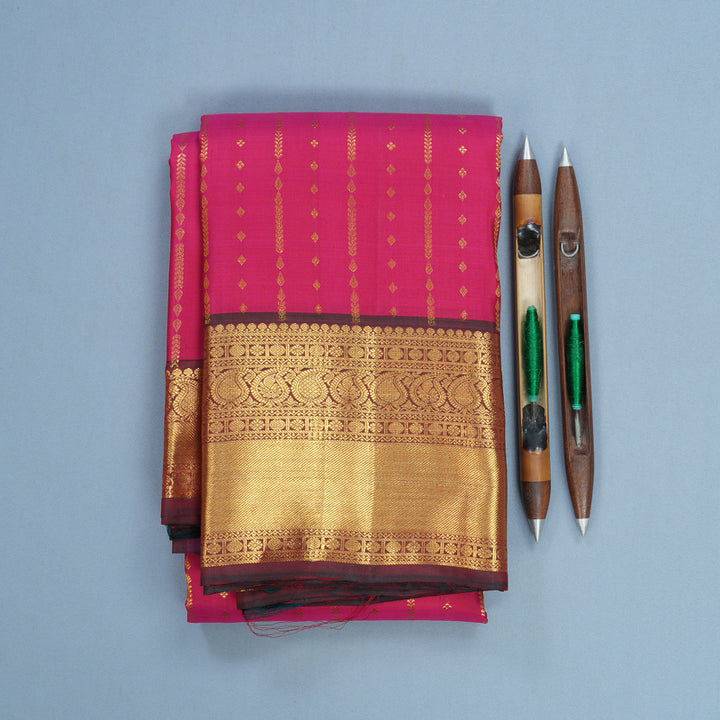 Hayagrivas Handloom Pink Kanjivaram Silk Saree with Manthalir Border KBF656G11-3