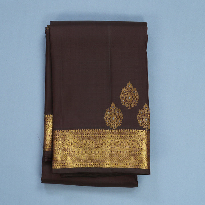 Hayagrivas Handloom Dark Brown Kanjivaram Silk Saree KBF656G12-1