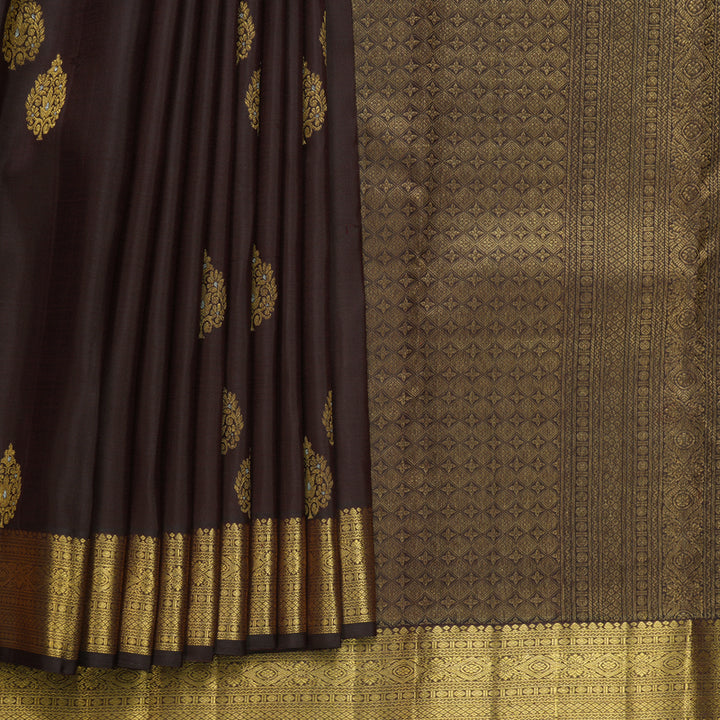 Hayagrivas Handloom Dark Brown Kanjivaram Silk Saree KBF656G12-1