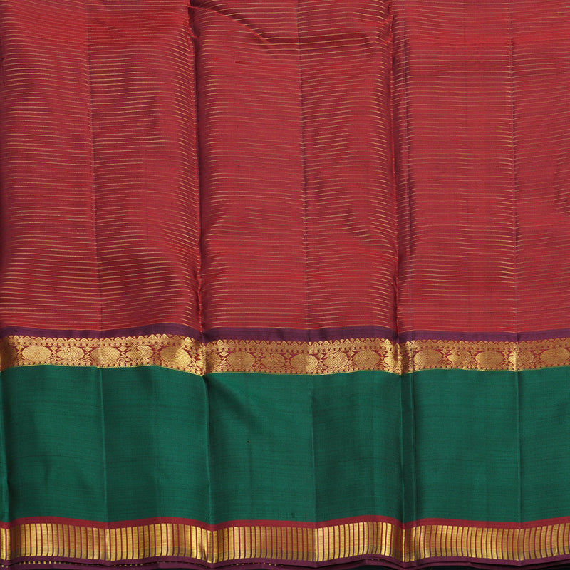 Hayagrivas Handloom Rust Orange Kanjivaram Silk Saree with Bottle Green Border KBF656G16-2