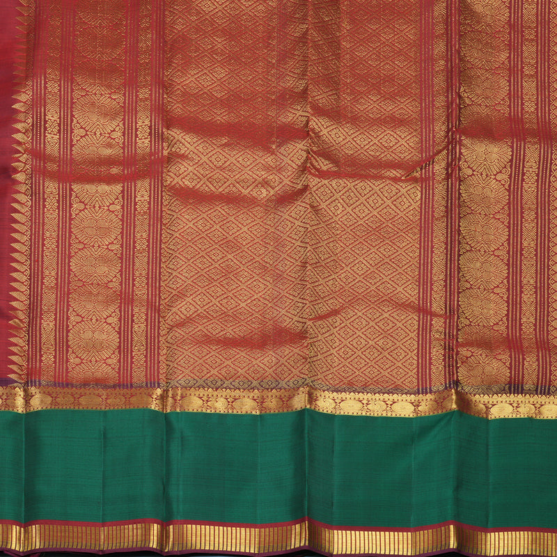 Hayagrivas Handloom Rust Orange Kanjivaram Silk Saree with Bottle Green Border KBF656G16-2