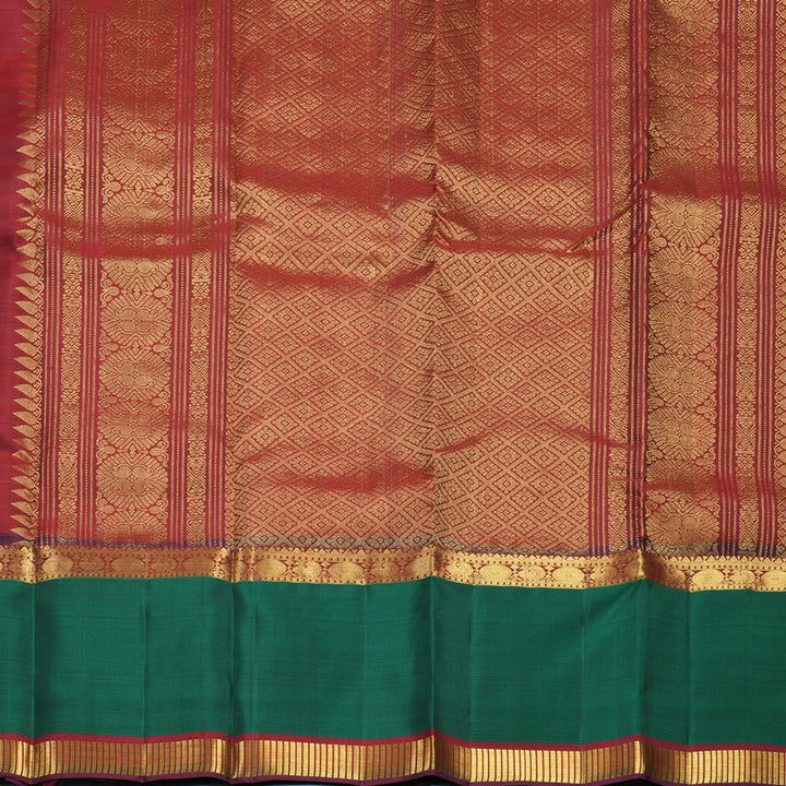 Hayagrivas Handloom Rust Orange Kanjivaram Silk Saree with Bottle Green Border KBF656G16-2