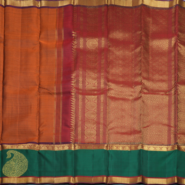 Hayagrivas Handloom Rust Orange Kanjivaram Silk Saree with Bottle Green Border KBF656G16-2