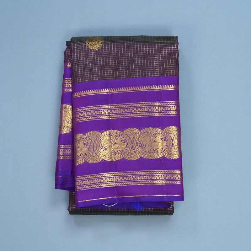 Hayagrivas Handloom Dual Toned (Peacock Green & Purple) Kanjivaram Silk Saree KBF656G17-1