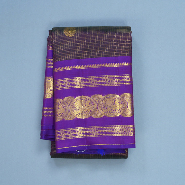 Hayagrivas Handloom Dual Toned (Peacock Green & Purple) Kanjivaram Silk Saree KBF656G17-1
