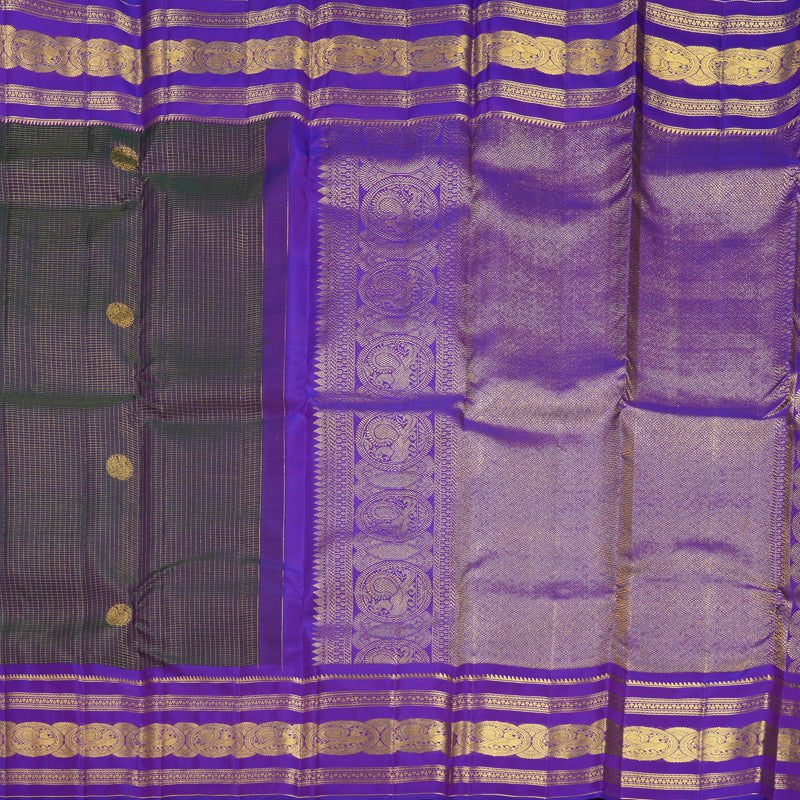 Hayagrivas Handloom Dual Toned (Peacock Green & Purple) Kanjivaram Silk Saree KBF656G17-1