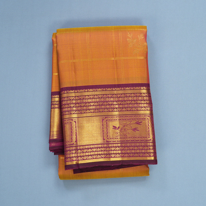 Hayagrivas Handloom Sunset Orange Kanjivaram Silk Saree with Wine Border KBF656G17-3