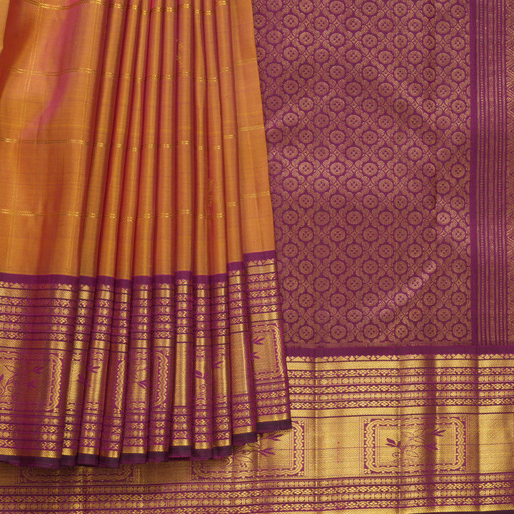 Hayagrivas Handloom Sunset Orange Kanjivaram Silk Saree with Wine Border KBF656G17-3