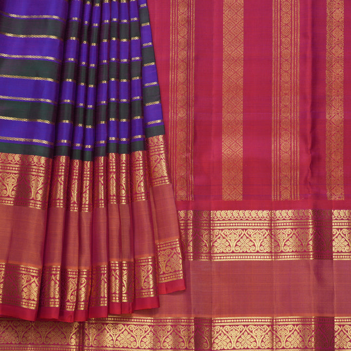 Hayagrivas Handloom Purple & Manthalir Stripes Kanjivaram Silk Saree KBF656G18-2