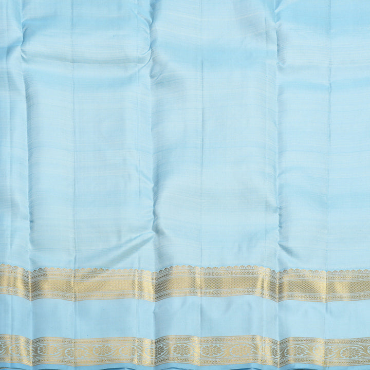 Hayagrivas Handloom Milk-White Kanjivaram Silk Saree with Powder Blue Border KBF656G19-6