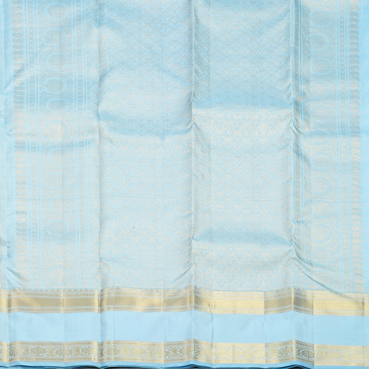 Hayagrivas Handloom Milk-White Kanjivaram Silk Saree with Powder Blue Border KBF656G19-6