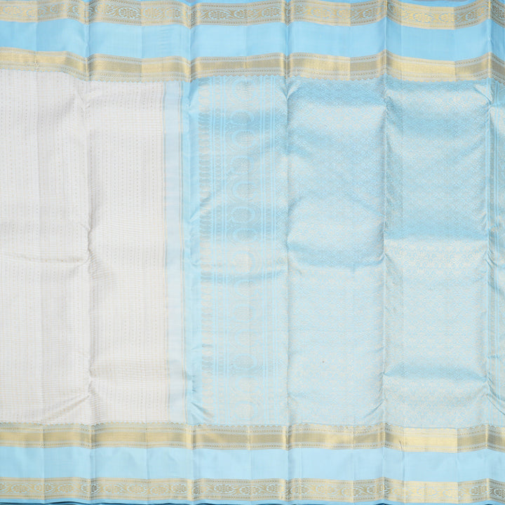 Hayagrivas Handloom Milk-White Kanjivaram Silk Saree with Powder Blue Border KBF656G19-6
