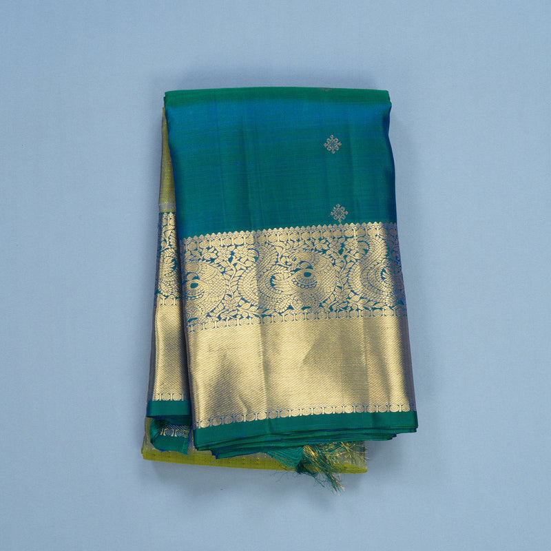 Hayagrivas Handloom Dual Tone (Green & Blue) Kanjivaram Silk Saree KBF656G19-7