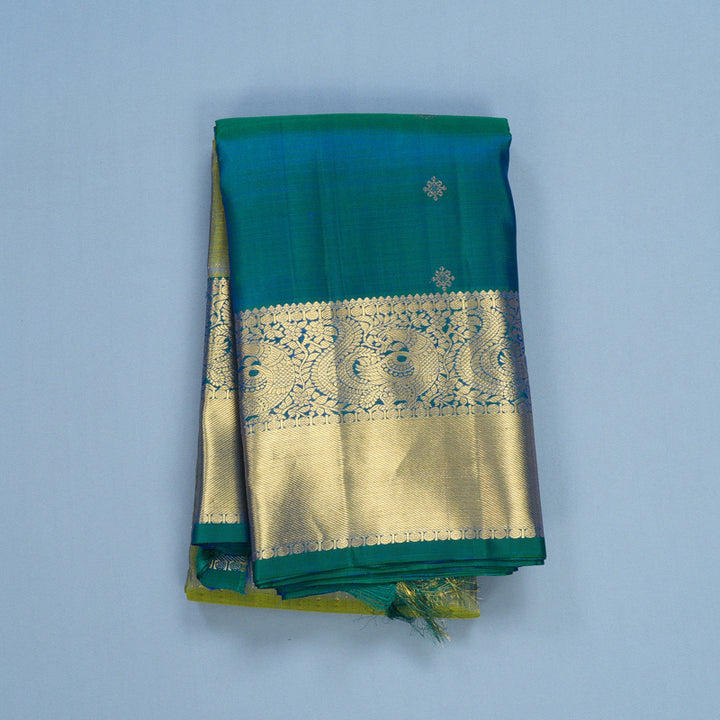 Hayagrivas Handloom Dual Tone (Green & Blue) Kanjivaram Silk Saree KBF656G19-7