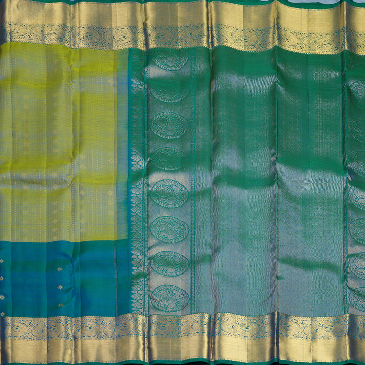 Hayagrivas Handloom Dual Tone (Green & Blue) Kanjivaram Silk Saree KBF656G19-7