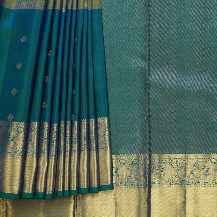 Hayagrivas Handloom Dual Tone (Green & Blue) Kanjivaram Silk Saree KBF656G19-7