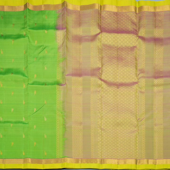 Hayagrivas Handloom Parrot Green Kanjivaram Silk Saree with Lime Green Border KBF656G2-1
