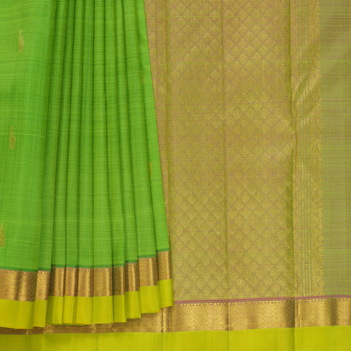Hayagrivas Handloom Parrot Green Kanjivaram Silk Saree with Lime Green Border KBF656G2-1