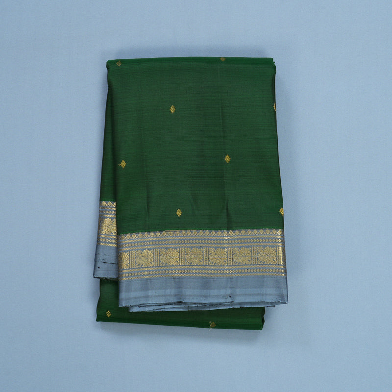 Hayagrivas Handloom Bottle Green Kanjivaram Silk Saree with Grey Border KBF656G2-3